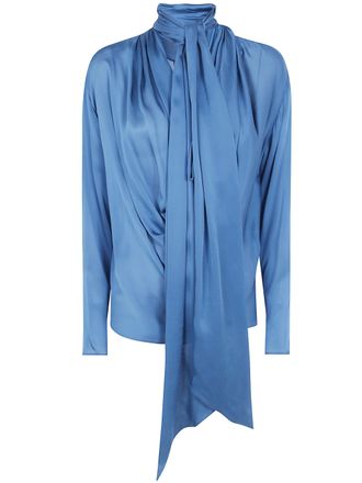 Balmain Blouse Open Neck Draped Silk Charmeuse