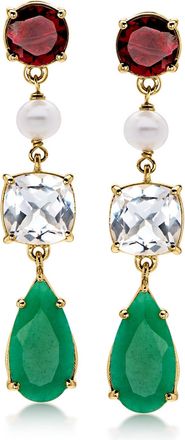 Ross-Simons Multi-Gemstone Christmas Drop Earrings With 5mm Cultured Pearls in 18kt Gold Over Sterling