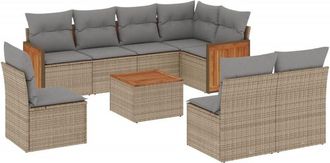 vidaXL Vidaxl - Set De Sof&aacute;s De Jard&iacute;n 9 Pzas Con Cojines Rat&aacute;n Sint&eacute;tico Beige