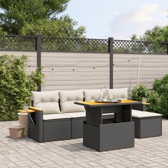 vidaXL Vidaxl - Set De Sof&aacute;s De Jard&iacute;n 6 Piezas Y Cojines Rat&aacute;n Sint&eacute;tico Negro
