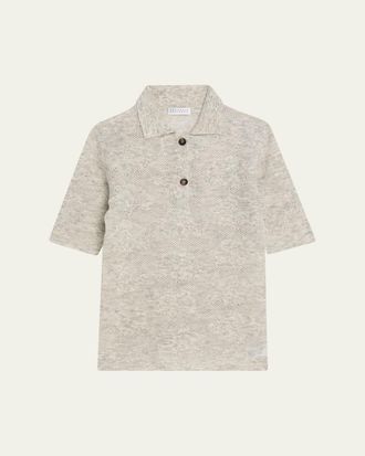 Brunello Cucinelli Lace-Effect Polo Short-Sleeve Sweater