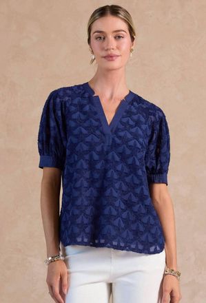 Current Air Textured Moonlit Marina Blouse In Navy Blue