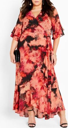 City Chic Hanna Floral Print Wrap Maxi Dress at Nordstrom, Size Xs