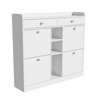 STILVORA Mueble Zapatero Con 4 Puertas Abatibles, 2 Cajones Y 3 Compartimentos Abiertos, En Tablero De Part&iacute;culas, 110&times;26&times;100 Cm, Blanco