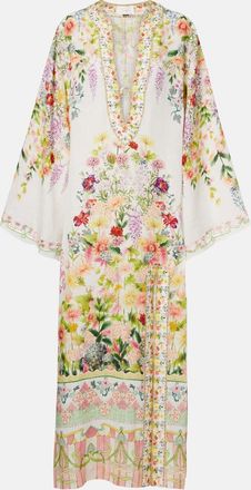 Camilla Caftano lungo in lino con stampa