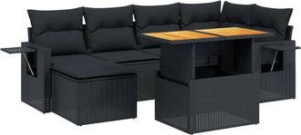 vidaXL Set De Comedor De Jard&iacute;n 7 Pzas Y Cojines Rat&aacute;n Sint&eacute;tico Negro Vidaxl
