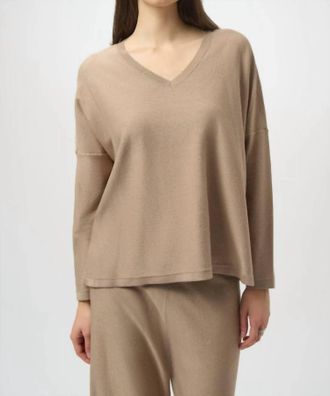 Joseph Ribkoff V-Neck Jewel Embellished Knit Pullover In Fawn