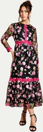 Coast Embroidered Floral Midi Dress in Black at Nordstrom, Size 10