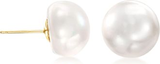 Ross-Simons 12-13mm Cultured Button Pearl Stud Earrings in 14kt Yellow Gold