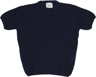 Arte Gebreide Gehaakte Tee Navy Korte Mouw - Heren - Ronde hals truien - Blauw - XL - Katoen - Truien & Vesten