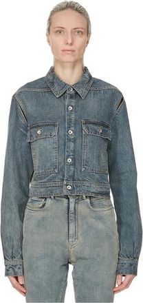 Rick Owens Cape Sleeve Cropped Outershirt - Dames - Jassen - Blauw - Maat: S Katoen