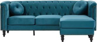 VENTE-UNIQUE.COM Sofá rinconera terciopelo 4 plazas azul verdoso 222x144cm