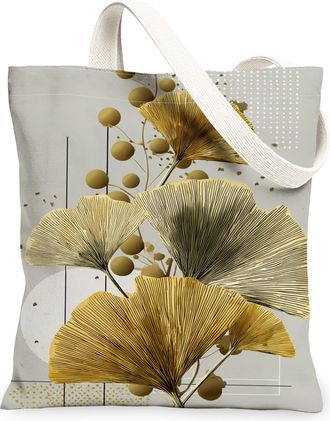 Generic Modern Elegant Canvas Tote Bags, Ginkgo Leaves Pattern Reusable Grocery Bags, Lightweight Washable Shoulder Strap Canvas Fo, Gray, 13x15 Inch
