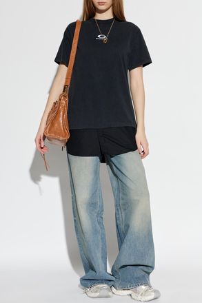 Balenciaga T-shirt Made Of Combined Fabrics, Womens, Black