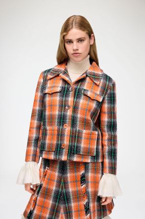 Ganni Mandarin Orange Blazer in Graphic Check