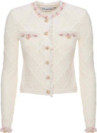 Self Portrait Fringe Knit Cardigan - Dames - Vesten - Wit - S - Denim - Truien & Vesten