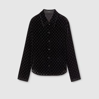 Gucci Stretch GG Velvet Devor&eacute; Shirt, Size 44, Black, Ready-to-wear