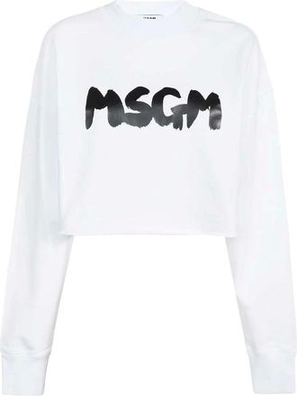 Msgm Msgm, Tops, Dames, Wit, S, Katoen, Logo Print Katoenen Sweatshirt