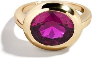 BaubleBar Birthstone Oval Cubic Zirconia Ring in Rose at Nordstrom, Size 6