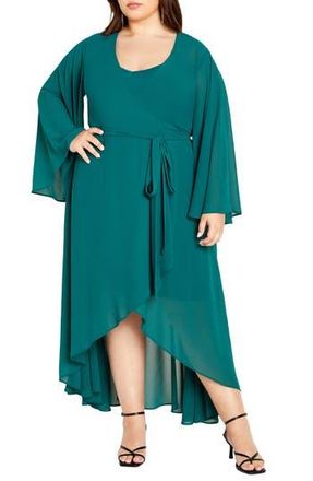 City Chic Fleetwood Long Sleeve Chiffon Wrap Dress in Alpine at Nordstrom Rack, Size Xs/14W