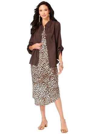 Roaman's Roll Tab Jacket Dress in Natural Animal Print at Nordstrom, Size 16
