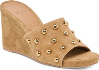 Dolce Vita Holta Stud Wedge Sandal in Light Brown Suede at Nordstrom, Size 7.5