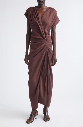 Proenza Schouler Bettina Stretch Organic Linen Blend Midi Dress in Espresso at Nordstrom, Size 10