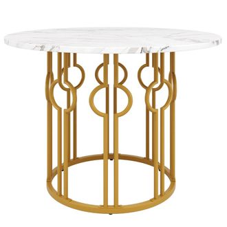 Urban Meuble Mesa de comedor redonda con efecto m&aacute;rmol blanco y estructura dorada