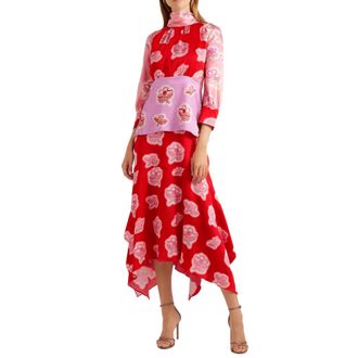 Peter Pilotto Hammered Printed Silk Tie Neck Top Size XS