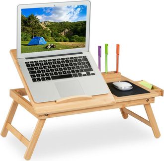 Relaxdays Relaxdays - Laptop Stand, for Bed & Couch, Foldable Bed Table, hbt: 17.5x62x34 cm, Bamboo, with Drawer, Natural