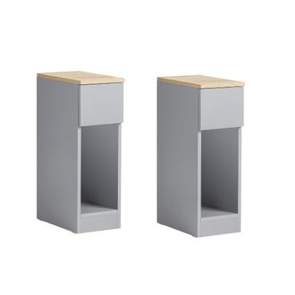 SoBuy Set de 2 mesitas de noche con 1 caj&oacute;n madera gris