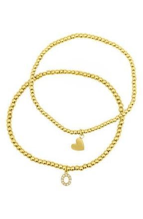 Adornia Initial & Heart 2-Pack Stretch Bracelets in Gold-O at Nordstrom Rack