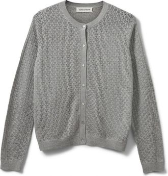 Sofie Schnoor Grijze Melange Cardigan met Zoet Patroon - Dames - Vesten - Grijs - XS - Katoen - Truien & Vesten