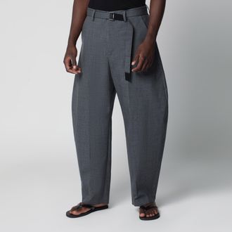 sacai Grey wool trousers with belt