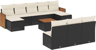 vidaXL Set De Sof&aacute;s De Jard&iacute;n 11 Pzas Y Cojines Rat&aacute;n Sint&eacute;tico Negro Vidaxl