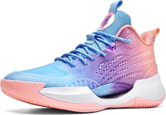 Generic Mens Basketball Shoes Breathable Mesh Anti Slip Wear-Resistant Youth Sports Running Training Boots Walking Shoes(Pink,3.5 UK)