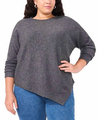 Vince Camuto Womens Asymmetric Hem Sweatshirt - Plus In Heather Grey