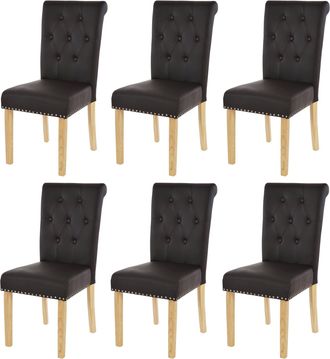 Hhg Hhg - Nunca Usado] Lote De 6 Sillas De Comedor Chesterfield Ii, Silla De Cocina, Remaches, Polipiel, Caf&eacute;, Patas Claras
