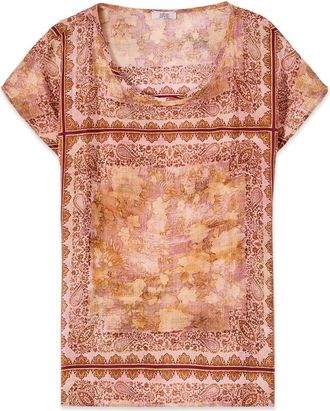 Oltre Gebloemde blouse met kimonomouwen - Dames - Blouses - Oranje - M - Overhemden