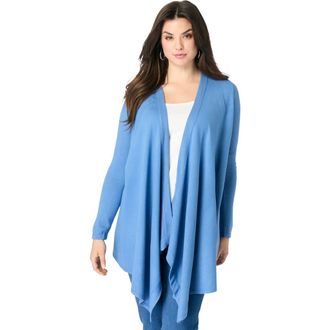 Roaman's Plus Size Lightweight Handkerchief Hem Cardigan Sweater in Dusty Indigo at Nordstrom, Size Small