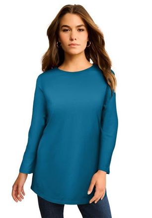 Roaman's Plus Size Ultimate Cotton Crewneck Long Sleeve Tee in Peacock Teal at Nordstrom, Size Small