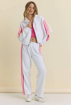 Vintage Havana Twill Tape Fleece Zip Up Pants In White/neon Stripe