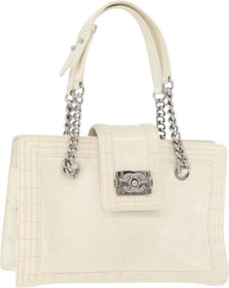 Chanel Pre-owned Vintage Schoudertas van Patentleer - Dames - Vintage Schoudertas - Wit - ONE Size - Leer - Vintage