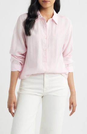 Mavi Luxe Touch Relaxed Fit Button-Up Shirt in Parfait Pink at Nordstrom, Size Medium