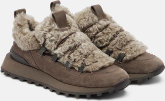 Brunello Cucinelli Monili shearling-trimmed suede sneakers