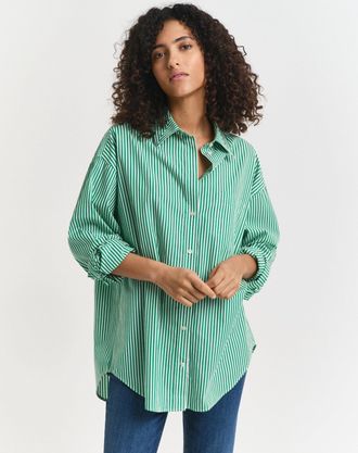 GANT Women Oversized Classic Striped Poplin Shirt (40) BOLD GREEN