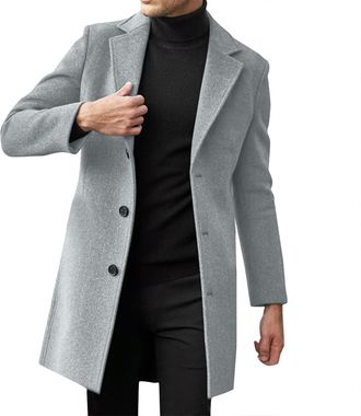 Generic Mens Long Slim Fit Mens Coat Winter Black Business Coat Wool Jacket Mens Trench Jacket