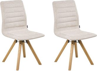 Beliani Set of 2 Swivel Dining Chairs Light Beige Fabric Upholstery Metal Rotating Wooden Legs Base ROX