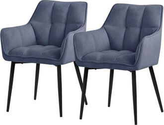 ML Design Ml-design - Set 2x Silla De Comedor Con Respaldo Y Reposabrazos Asiento Acolchado Azul Tapizado De Tejido De Rizo Con Patas De Metal Sill&oacute;n De Dise&ntilde;o 
