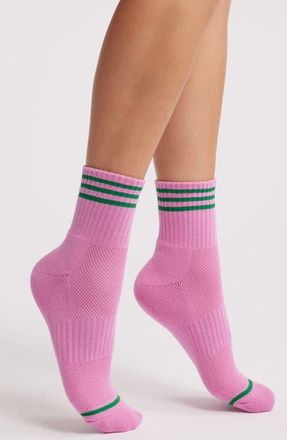 Le Bon Shoppe Girlfriend Stripe Cotton Blend Rib Quarter Socks in Rose Pink at Nordstrom